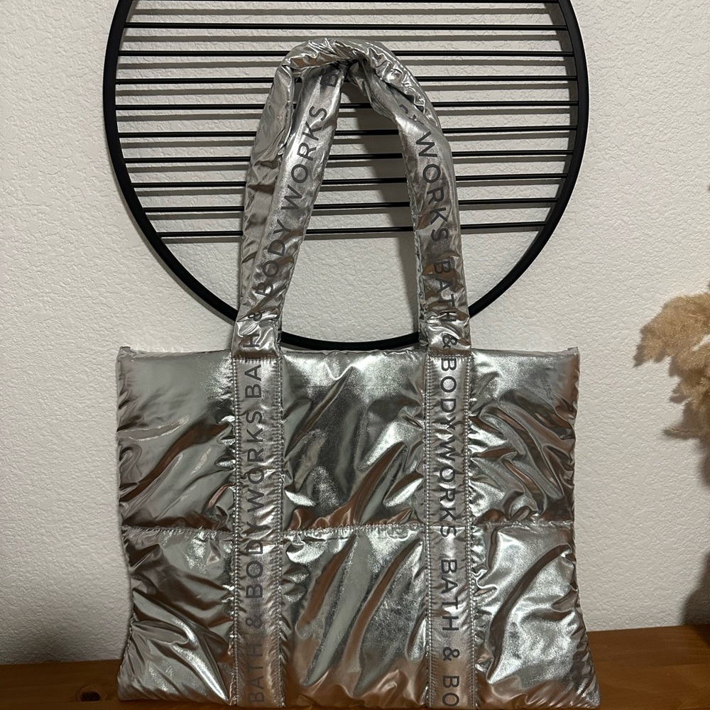 Bath & Body Works Puffy Tote 2025 Limited‎ Edition Silver Chrome